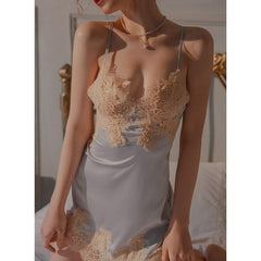 Premium Grey Silk Nightdress, Beautiful Lingere Vintage - Wonder Skull