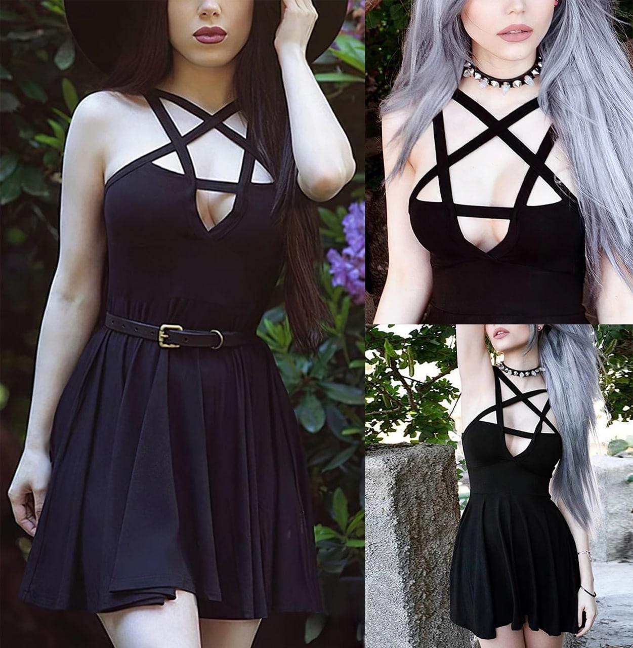 Gothic Fitshinling Pentagram Strap Sleeveless, Outstanding Dress For Women - Wonder Skull