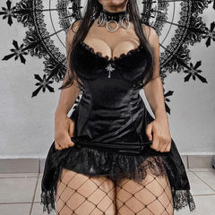 Goth Purple High Waist Dress, Vintage Velvet Lolita Outfit - Wonder Skull