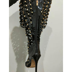 Sexy Over The Knee Boots, Fashionable Fishing Net High Thin Shoes For Women - Wonder Skull