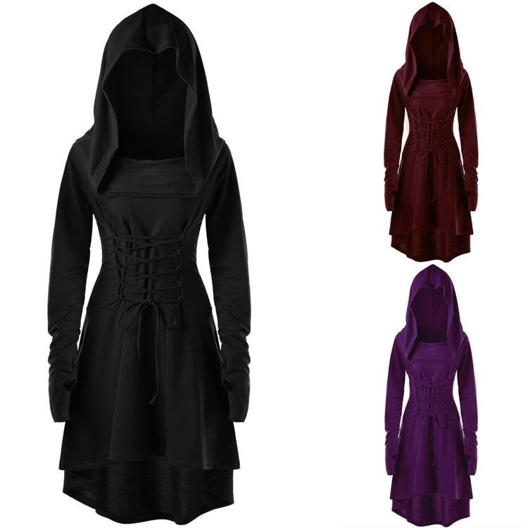 Warrior Gothic Hooded Dress, Stunning LongSleeve Outwear For Women - Wonder Skull