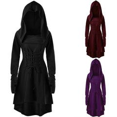 Warrior Gothic Hooded Dress, Stunning LongSleeve Outwear For Women - Wonder Skull