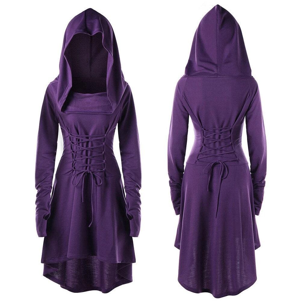 Warrior Gothic Hooded Dress, Stunning LongSleeve Outwear For Women - Wonder Skull