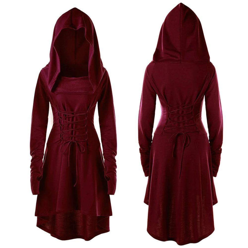 Warrior Gothic Hooded Dress, Stunning LongSleeve Outwear For Women - Wonder Skull