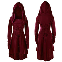 Warrior Gothic Hooded Dress, Stunning LongSleeve Outwear For Women - Wonder Skull