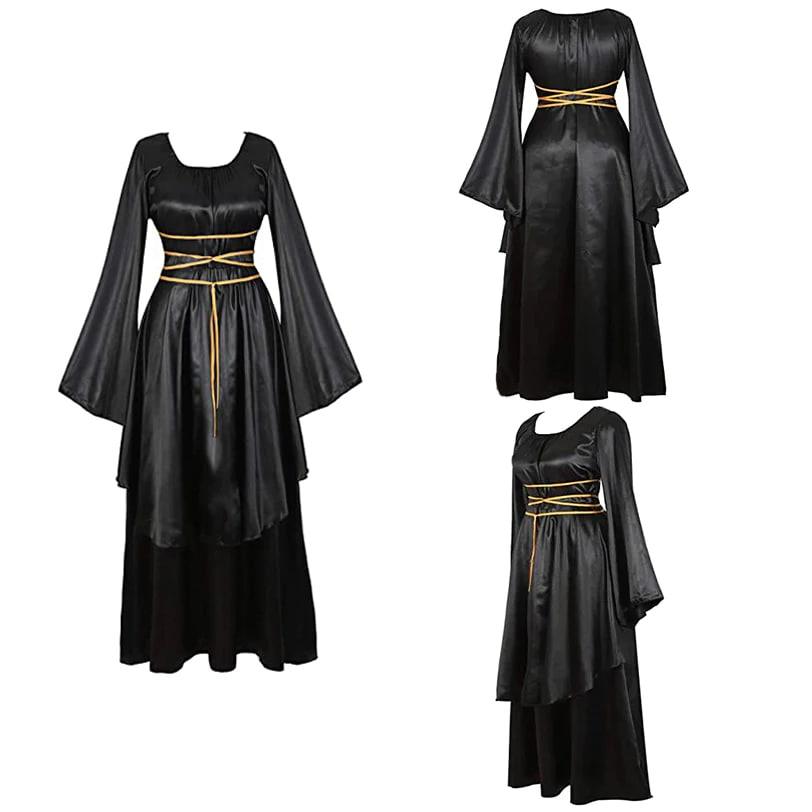 Witchy Goth Dress, Elegant Velvet Long Sleeve Costume For Women - Wonder Skull