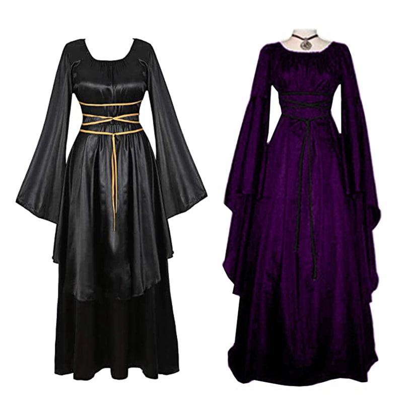 Witchy Goth Dress, Elegant Velvet Long Sleeve Costume For Women - Wonder Skull