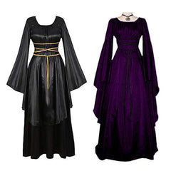 Witchy Goth Dress, Elegant Velvet Long Sleeve Costume For Women - Wonder Skull