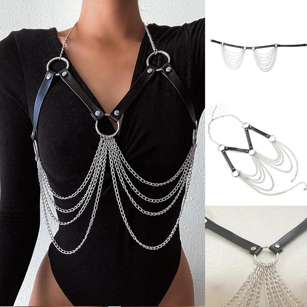 Punk Rock Chain Top, Sexy Body Harness Leather Belt For Women - Wonder Skull