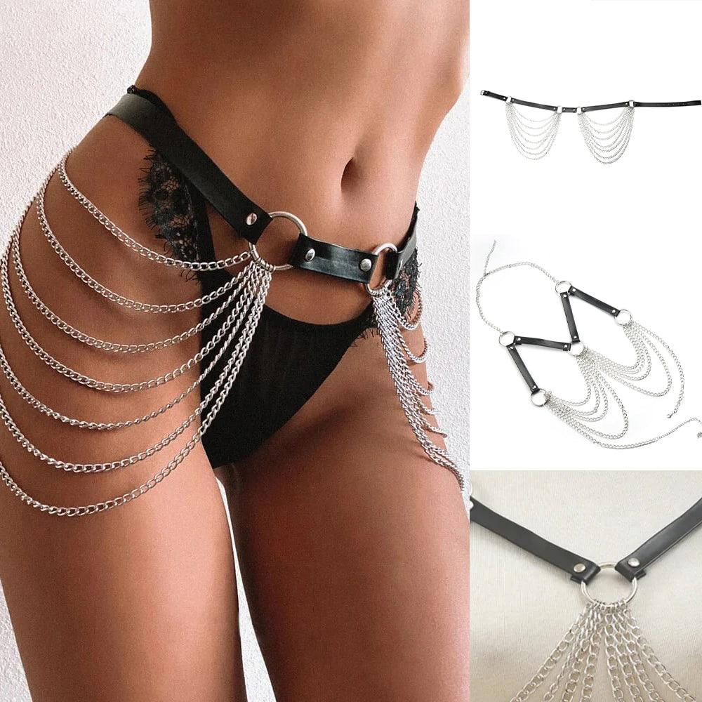 Punk Rock Chain Top, Sexy Body Harness Leather Belt For Women - Wonder Skull