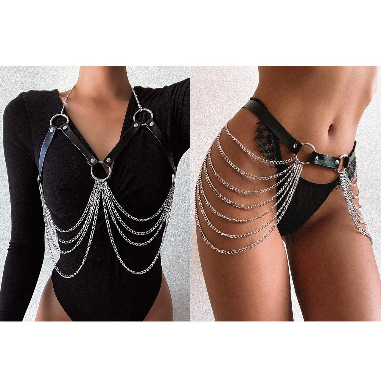 Punk Rock Chain Top, Sexy Body Harness Leather Belt For Women - Wonder Skull
