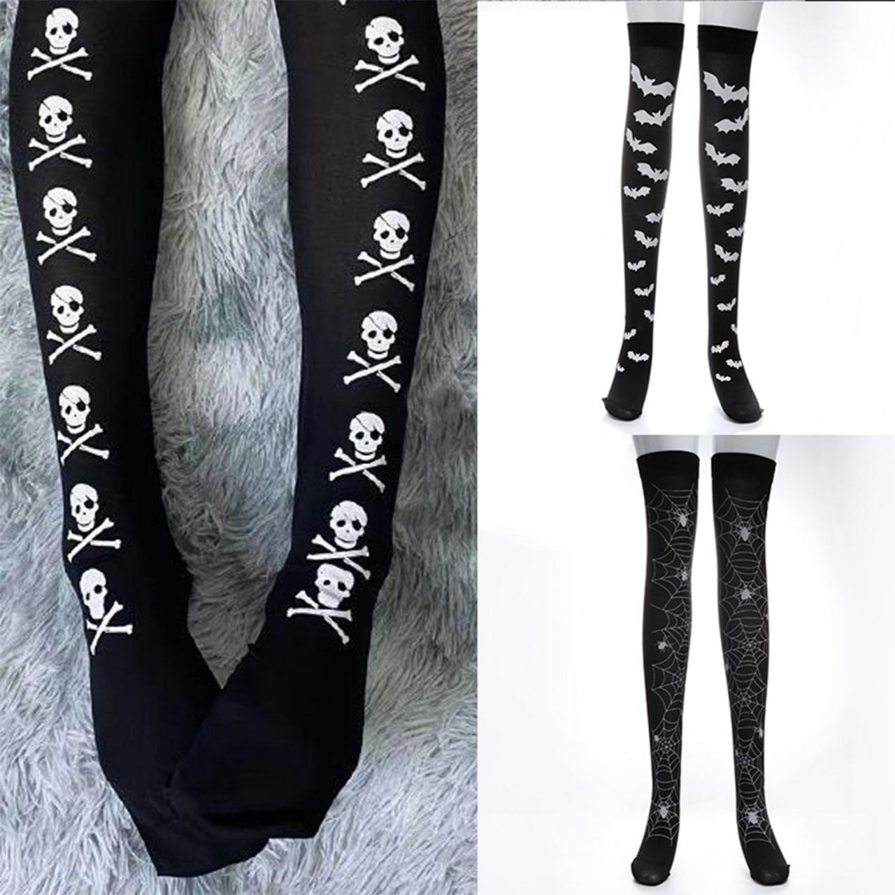 Gothic Skull Bat Spider Socks Collection, Sexy Over Knee Tights For Women - Wonder Skull