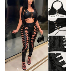 Gothic Halter Crop Tops And Pants, Outstanding 2 Piece Set For Women - Wonder Skull