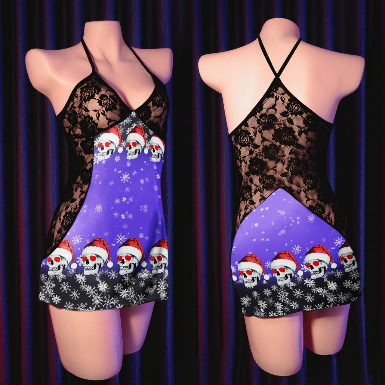 Purple Skull Christmas Sexy Lace Babydoll Nightgown - Wonder Skull