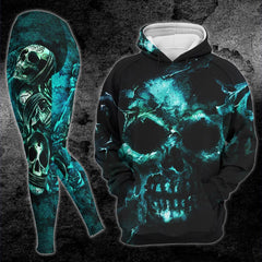 Ocean Blue Skull Combo Hoodie and Leggings For Women - Wonder Skull