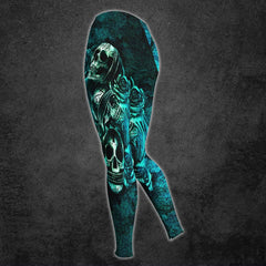 Ocean Blue Skull Combo Hoodie and Leggings For Women - Wonder Skull