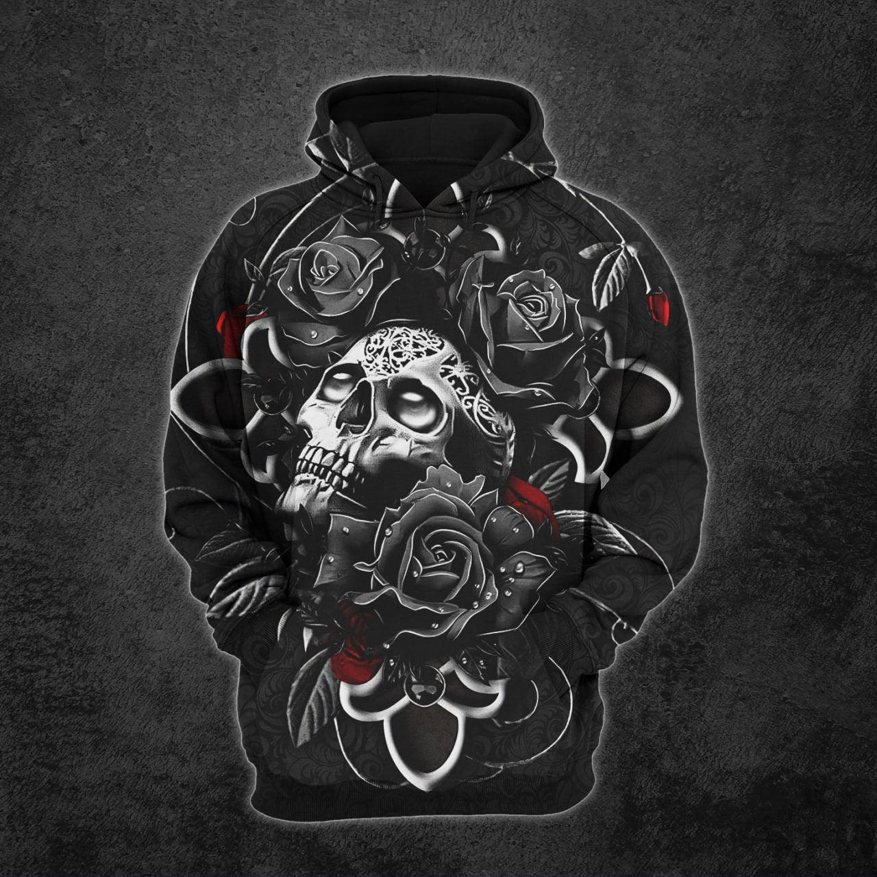 Dark Skull Cross Rose Combo Hoodie and Leggings For Women - Wonder Skull
