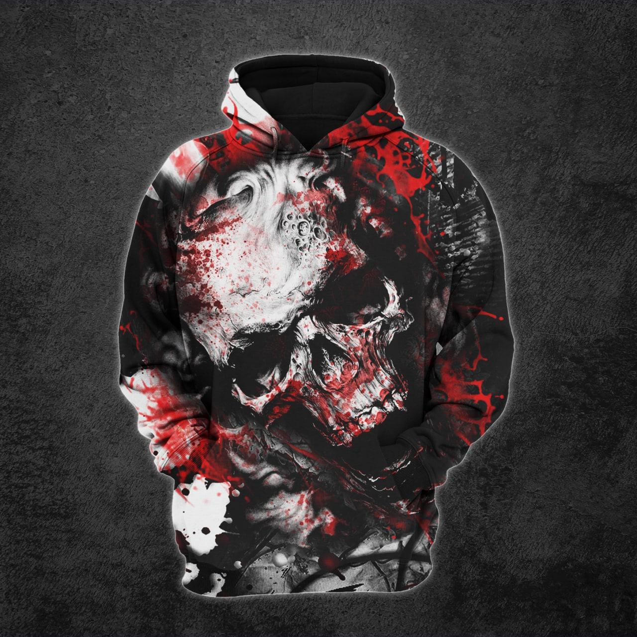 Red Bloody Scary Skull Print Combo Hoodie and Leggings For Women - Wonder Skull