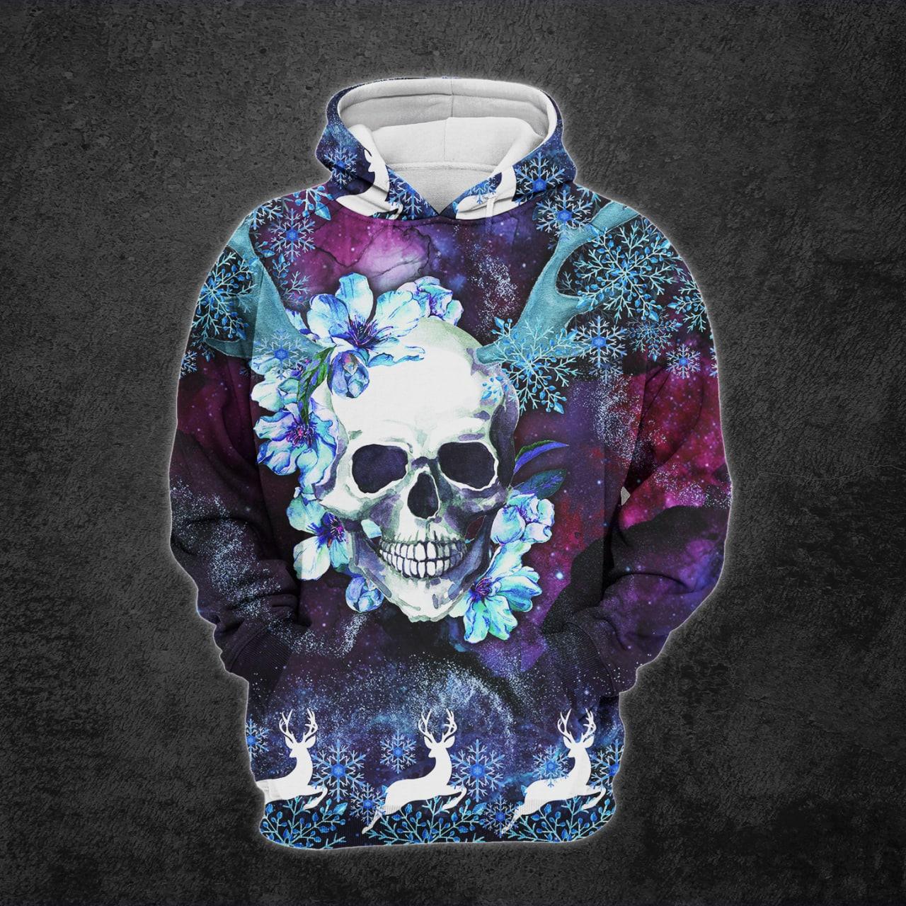 Frozen Christmas Reindeer Skull Print Combo Hoodie And Leggings - Wonder Skull