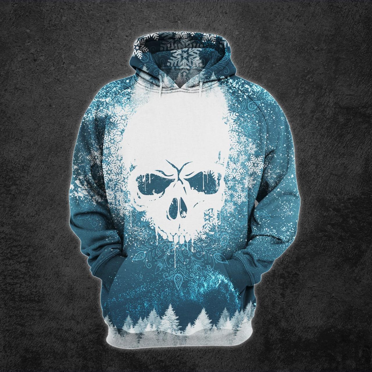 Christmas Frozen Snow Skull Artwork Print Combo Hoodie And Leggings - Wonder Skull