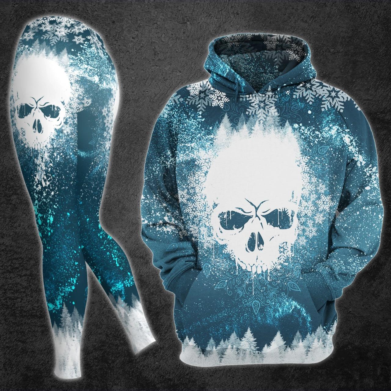 Christmas Frozen Snow Skull Artwork Print Combo Hoodie And Leggings - Wonder Skull