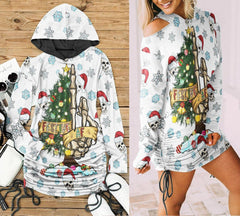 Christmas Skeleton Hand Snowy Print Open Shoulder Dress - Wonder Skull