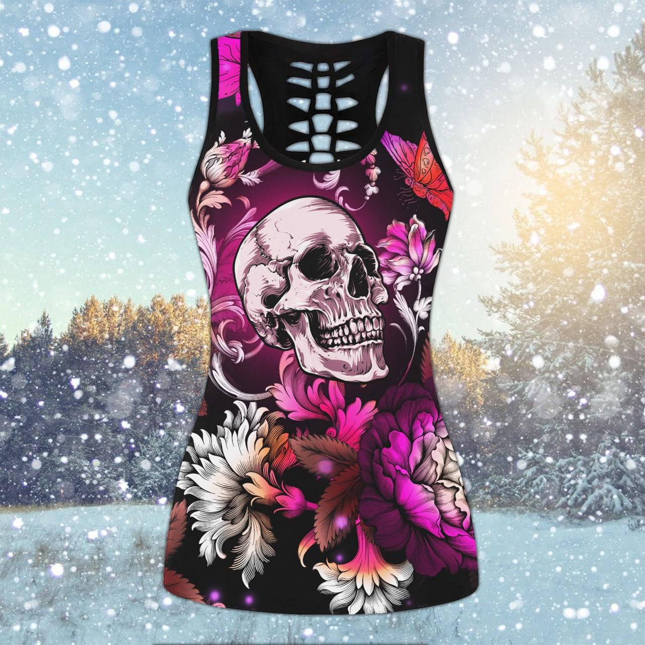 Pink Gothic Skull Rose Combo Tanktop & Leggings - Wonder Skull