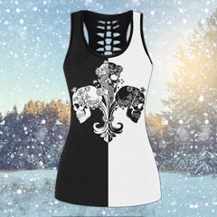 Black White Skull Flower Combo Tanktop & Leggings - Wonder Skull