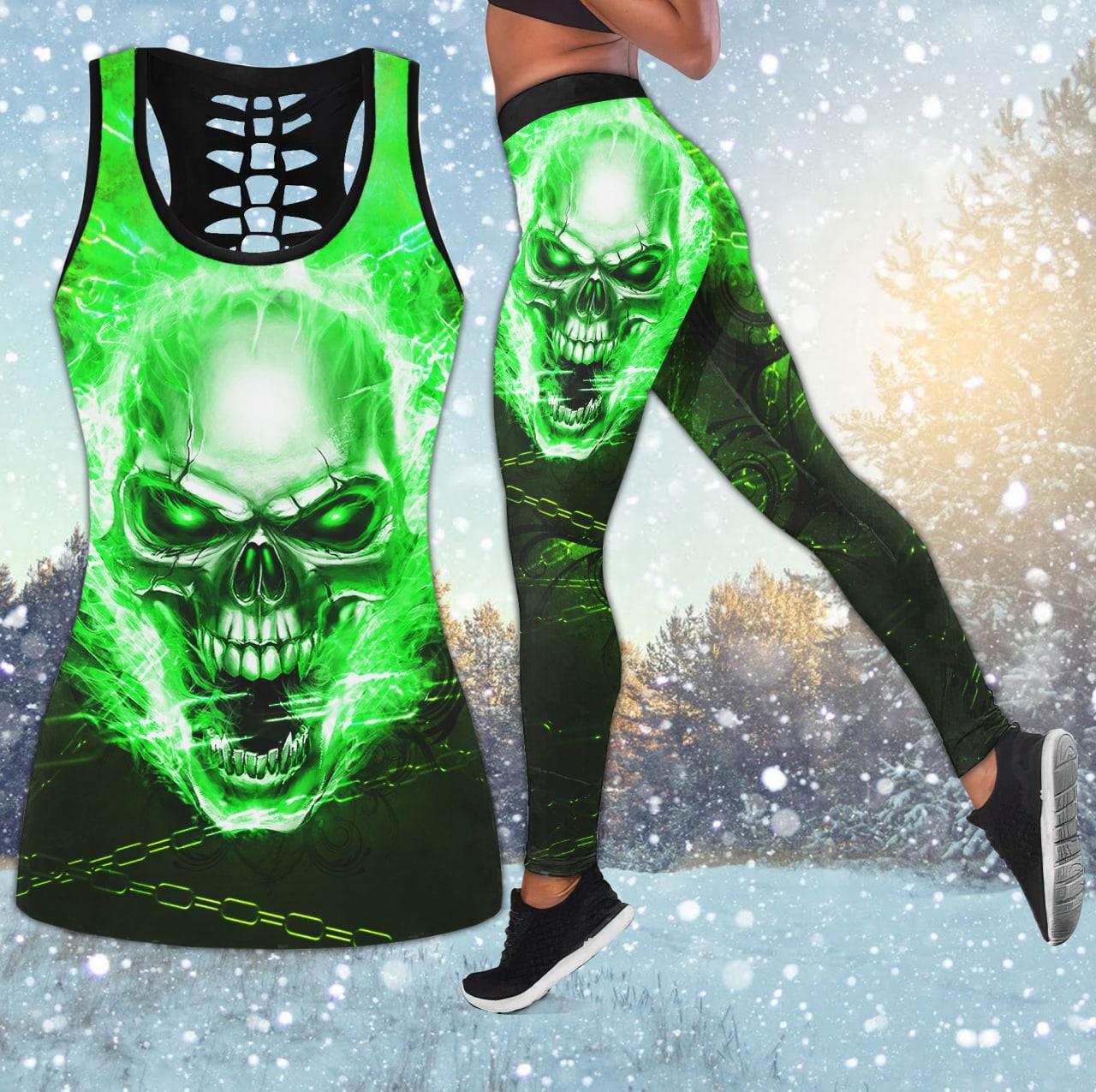 Green Skull Flame Combo Tanktop & Leggings - Wonder Skull