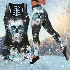 Blue White Snow Skull Broken Combo Tanktop & Leggings - Wonder Skull
