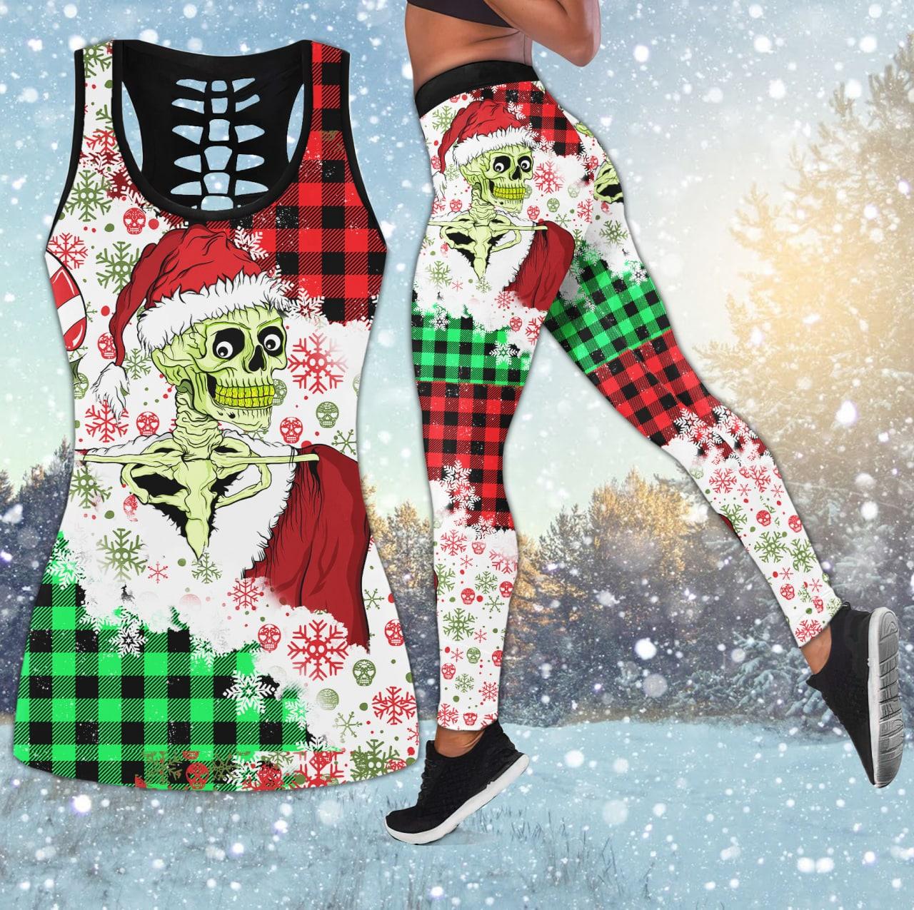 Christmas Santa Skull Plaid Combo Tanktop & Leggings - Wonder Skull