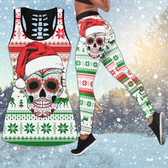 Christmas White Red Santa Skull Plaid Combo Tanktop & Leggings - Wonder Skull