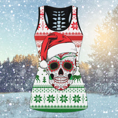Christmas White Red Santa Skull Plaid Combo Tanktop & Leggings - Wonder Skull