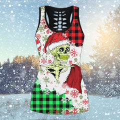 Christmas Santa Skull Plaid Combo Tanktop & Leggings - Wonder Skull
