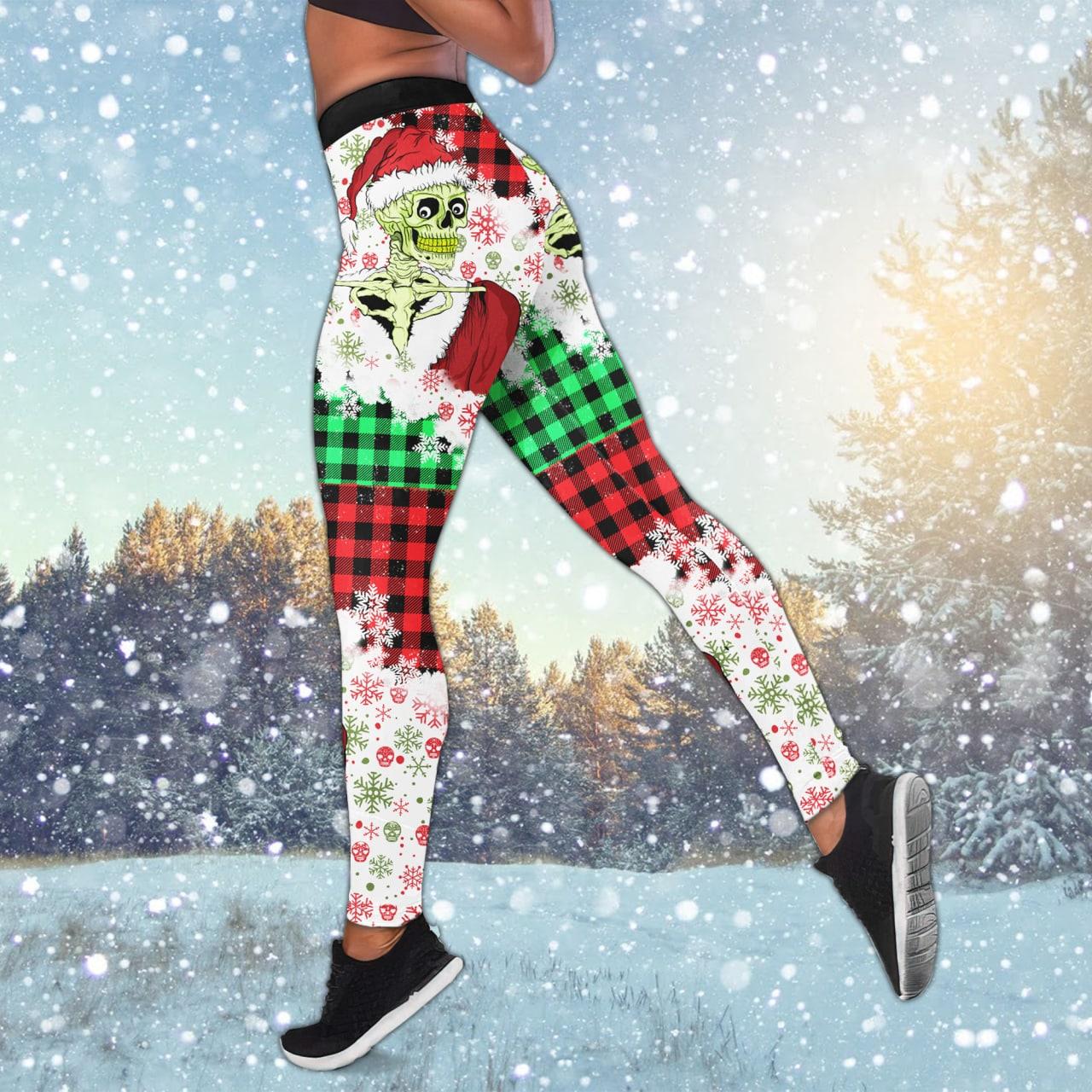 Christmas Santa Skull Plaid Combo Tanktop & Leggings - Wonder Skull