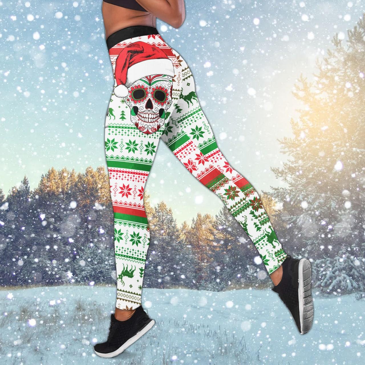 Christmas White Red Santa Skull Plaid Combo Tanktop & Leggings - Wonder Skull