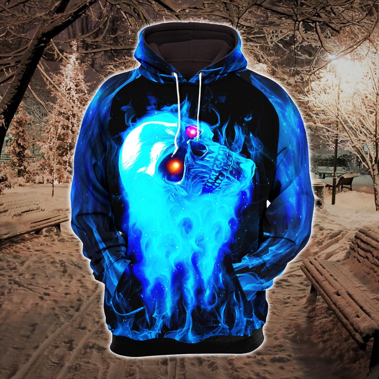 Light Blue Skull Artwork Combo Hoodie and Leggings - Wonder Skull