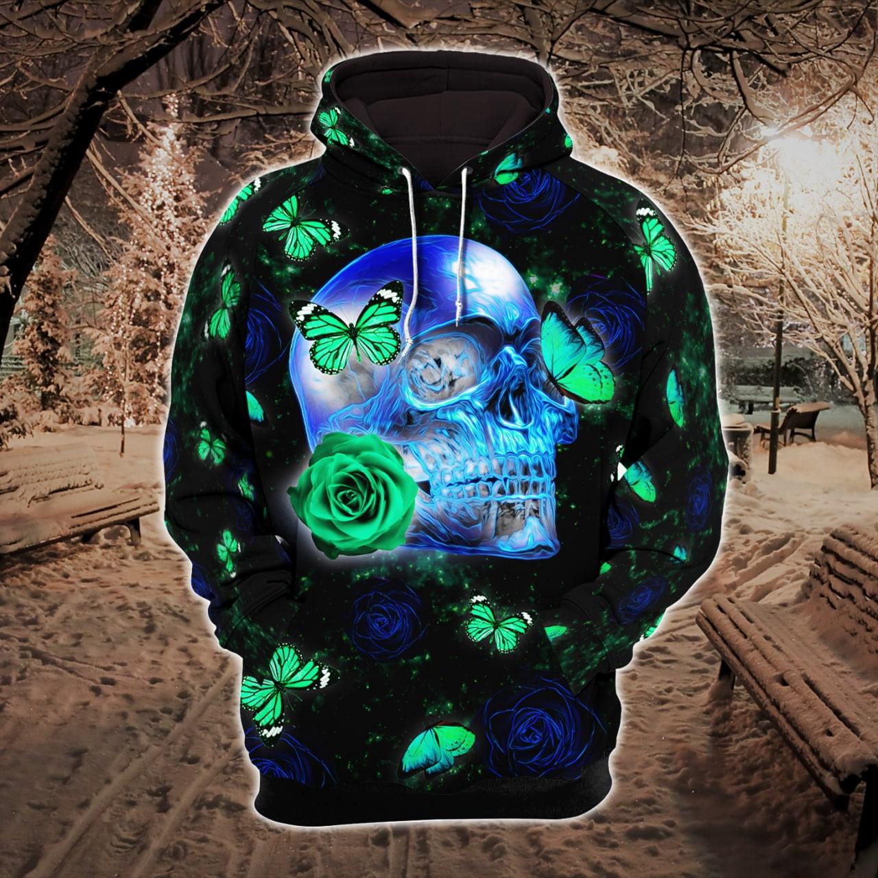 Neon Diamond Skull Butterfly Artwork Combo Hoodie and Leggings - Wonder Skull