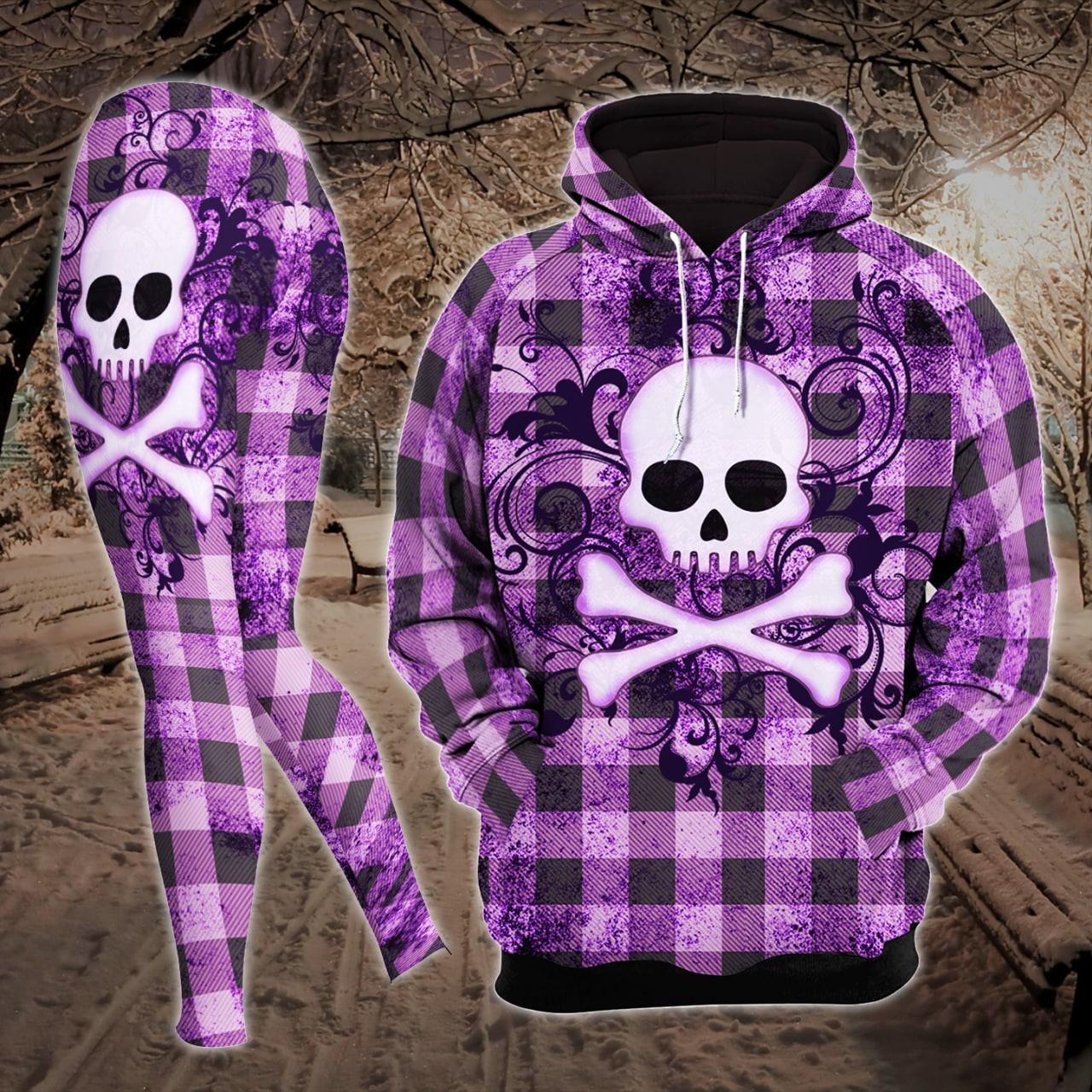 Violet Skull Cross Bone Combo Hoodie and Leggings - Wonder Skull