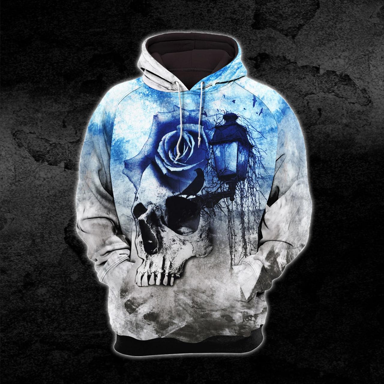 Vintage Gothic Horor Skull Flower Combo Hoodie and Leggings - Wonder Skull