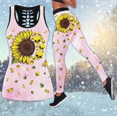 Christmas Pink Sunflower Skull Combo Tanktop & Leggings - Wonder Skull