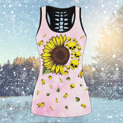 Christmas Pink Sunflower Skull Combo Tanktop & Leggings - Wonder Skull