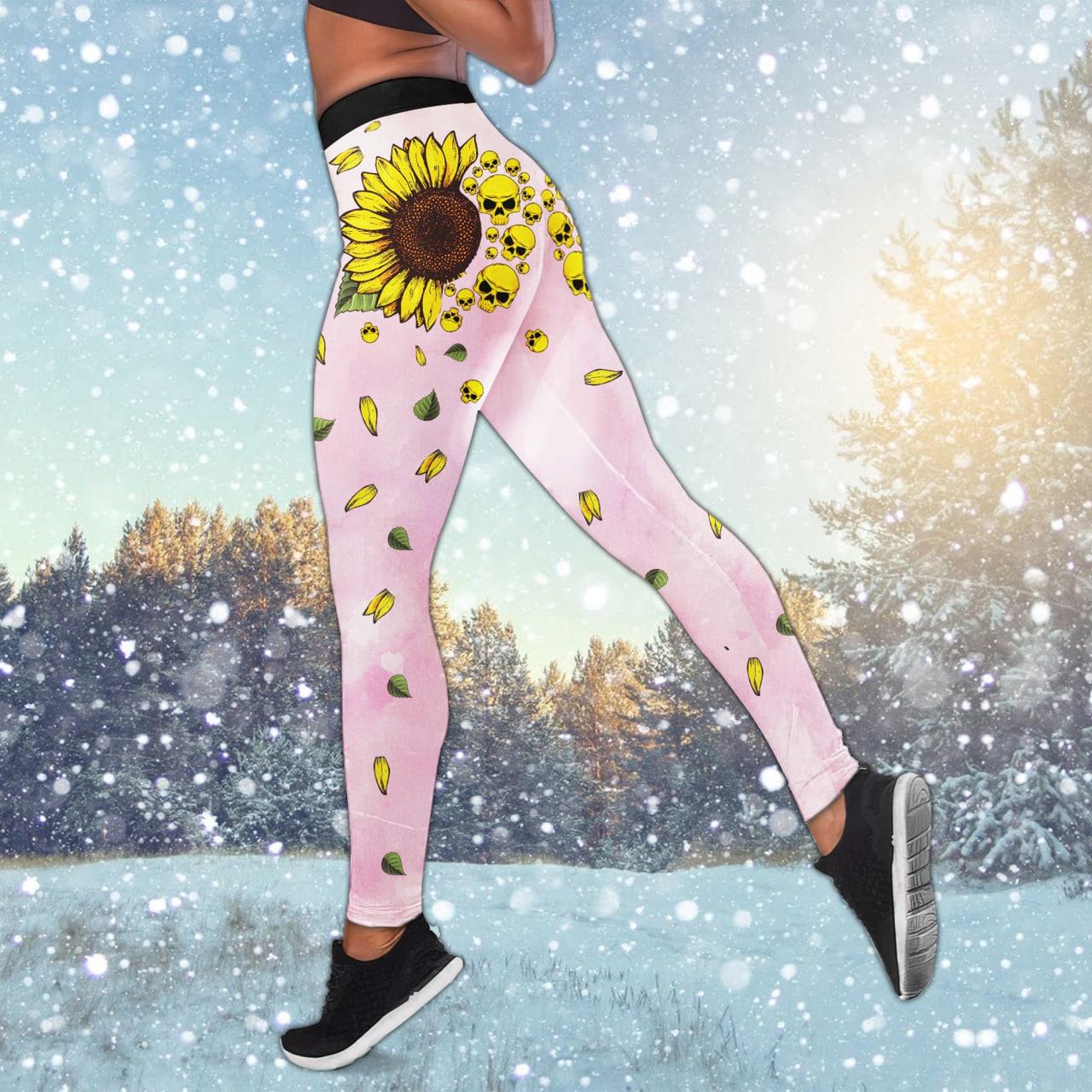 Christmas Pink Sunflower Skull Combo Tanktop & Leggings - Wonder Skull