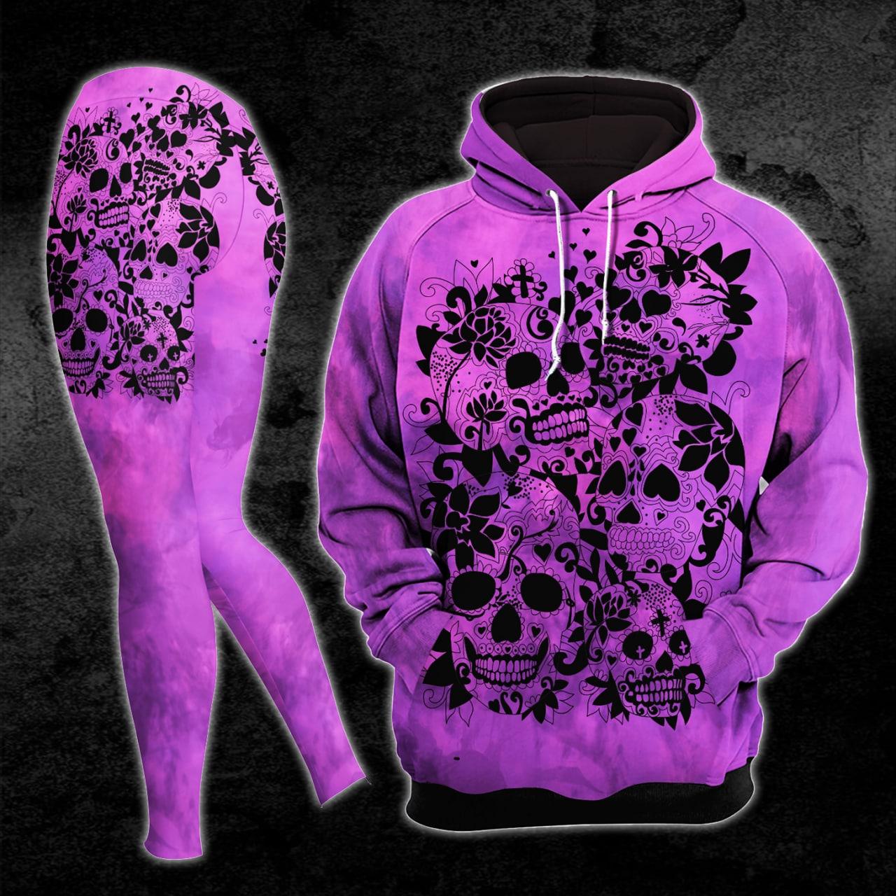Violet Pink Gothic Skull Combo Hoodie and Leggings - Wonder Skull