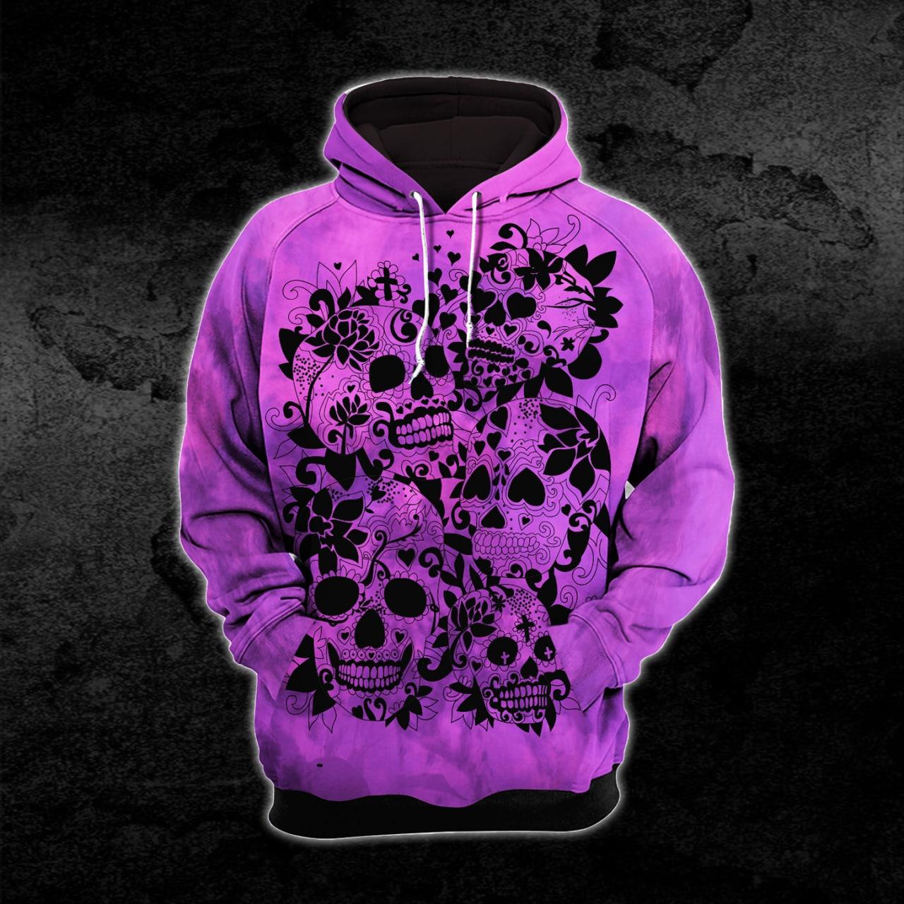Violet Pink Gothic Skull Combo Hoodie and Leggings - Wonder Skull