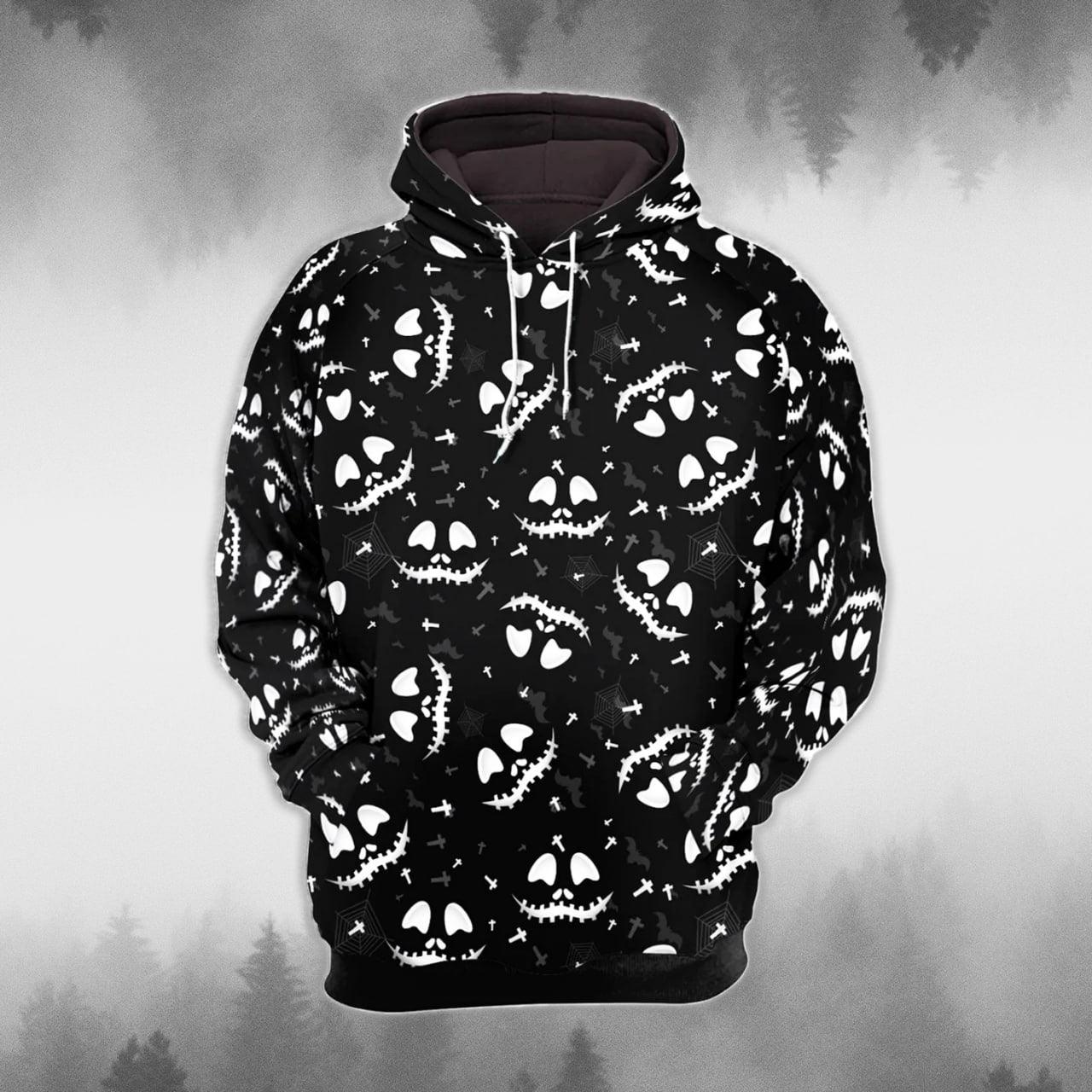 White Black Smile Skull Nightmare Combo Hoodie and Leggings - Wonder Skull