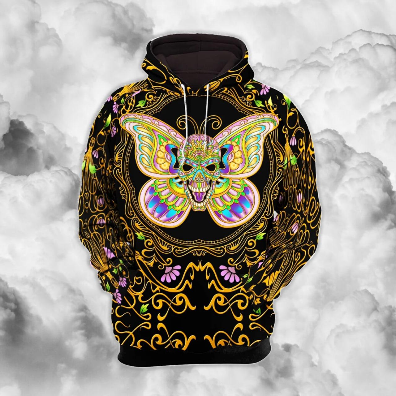 Mandala Golden Butterfly Skull Combo Hoodie and Leggings - Wonder Skull