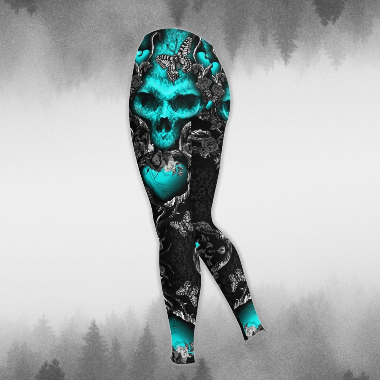 Gothic Neon Blue Death Skull Combo Hoodie and Leggings - Wonder Skull