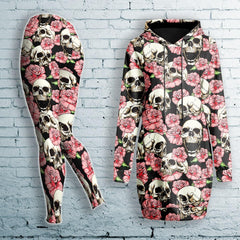 Flower Skull Combo Long Hoodie and Leggings - Wonder Skull