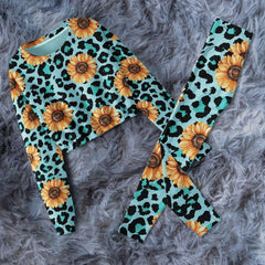 Sunflower Leopard Combo Long Sleeve Sweatshirt and Leggings - Wonder Skull